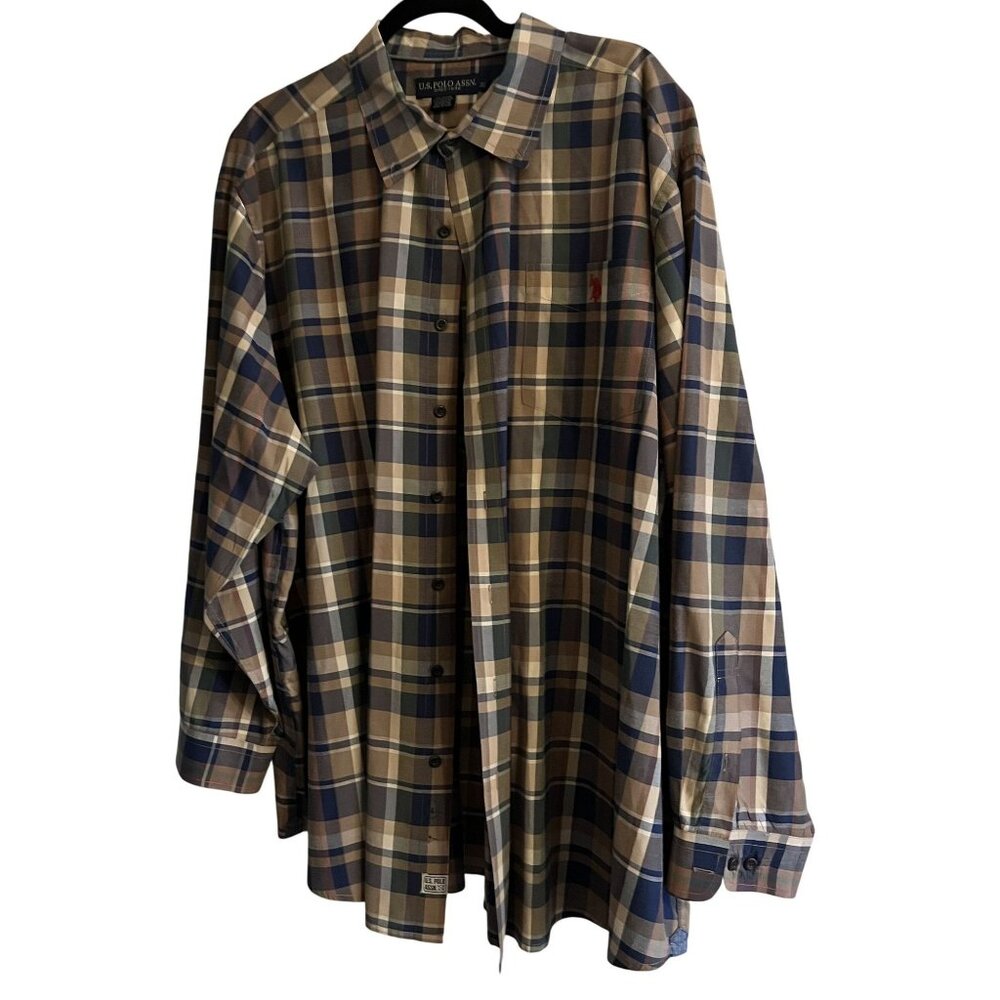 US Polo Association Mens 3XL Plaid Brown Button Down Long Sleeve Shirt